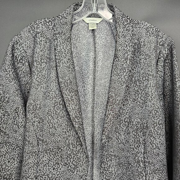 CJ Banks Blazer Jacket Womens 2X Gray Black Leopard Print Open Front 3/4 Sleeve - Picture 3 of 14